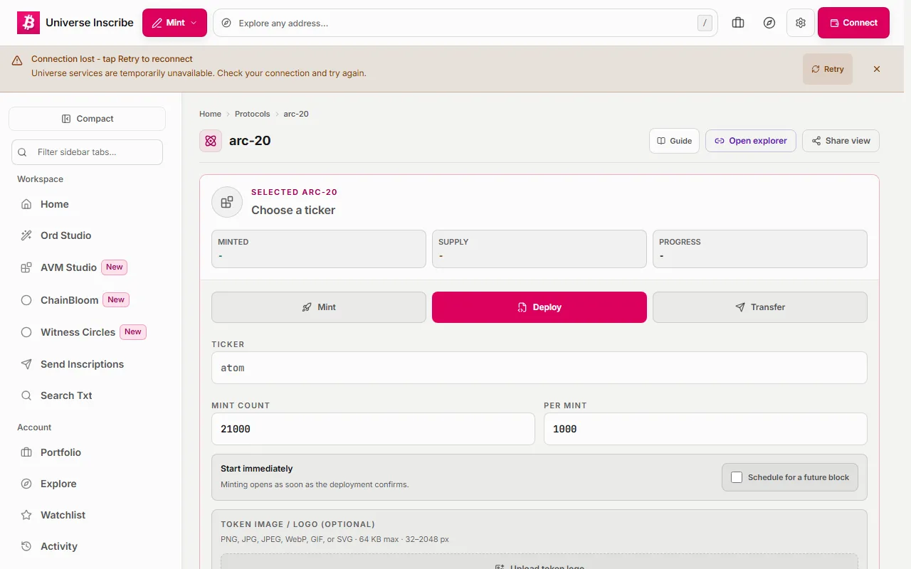 Step 1 of Deploy a token on ARC-20 walkthrough
