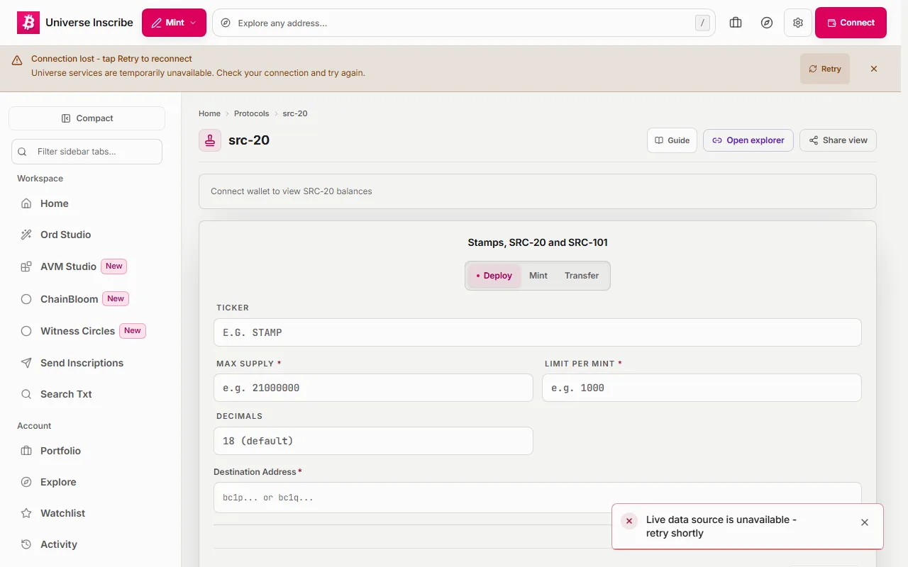 Step 2 of Deploy a token on SRC-20 walkthrough