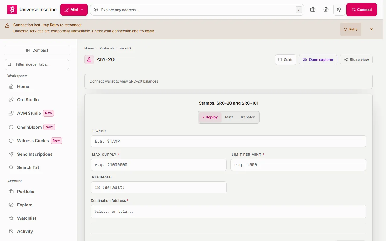 Step 3 of Deploy a token on SRC-20 walkthrough