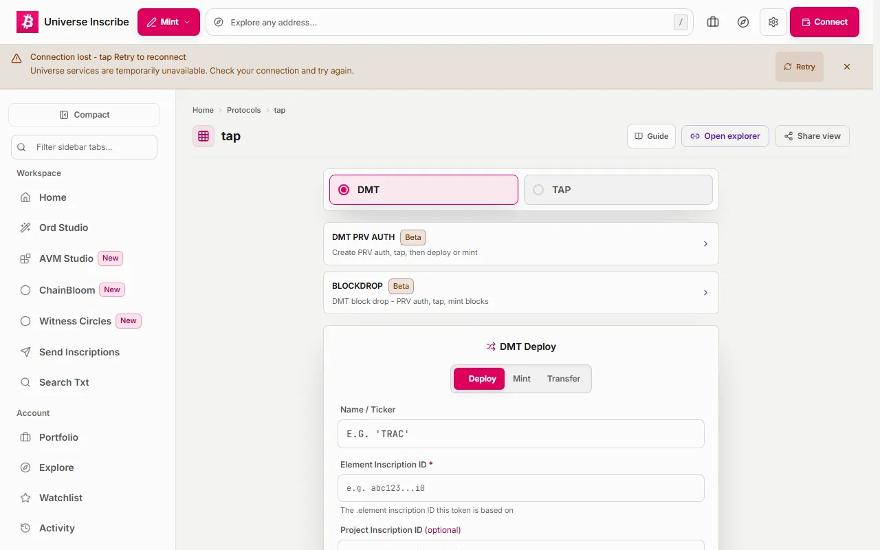 Step 1 of Deploy a token on TAP walkthrough